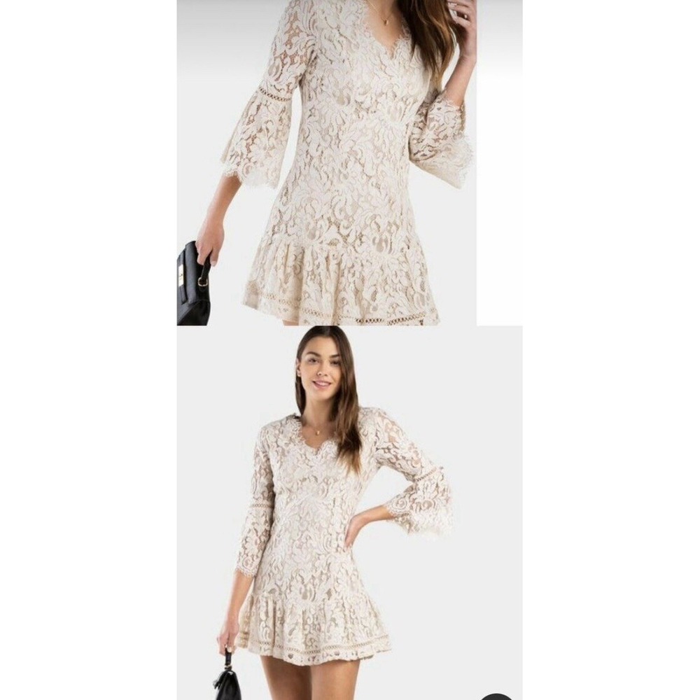 Blu Pepper Tan Lace Mini Dress 3/4 Sleeves Size Small